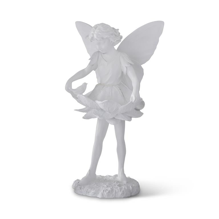 30.5 Inch White Resin Fairy Bird Bath