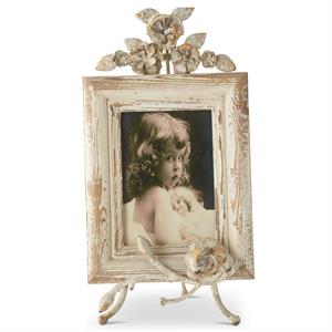 15 Inch Distressed Cream Metal Photo Frame w/Floral