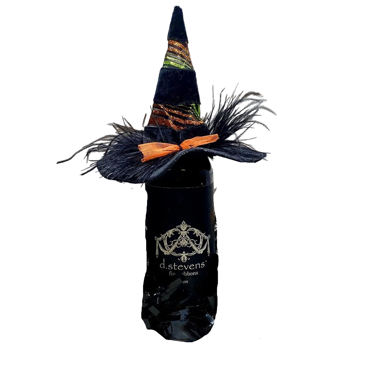 Black Velvet Sheer Glitter Witch Hat Beverage Topper - 7"