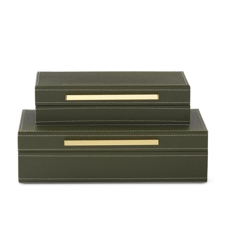 Green Vegan Leather Felt Lined Hinged Nesting Boxes