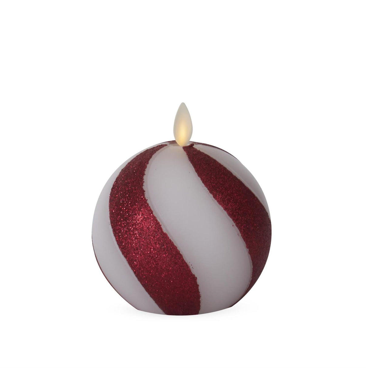 4.5 Inch Red & White Glittered Stripe Wax Luminara Candle