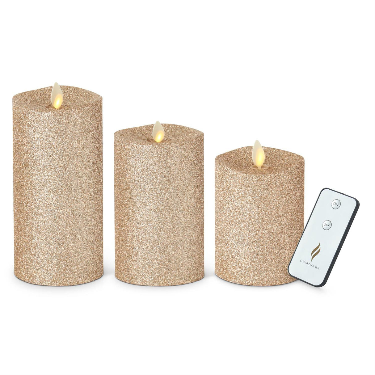 Champagne Glittered Wax Indoor Pillar Luminara  Candle