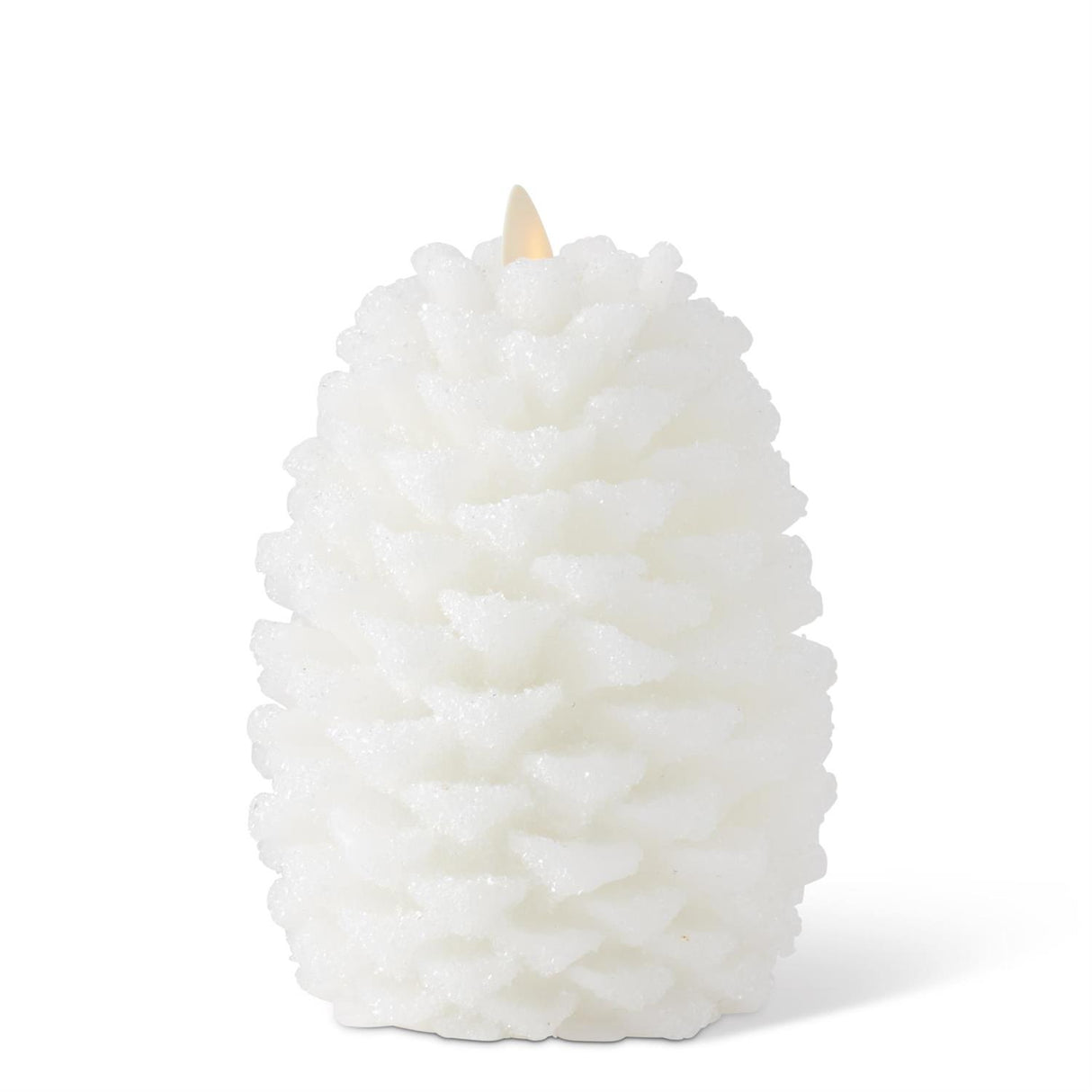 6.5 Inch White Wax Snowy Pinecone Luminara Indoor Candle