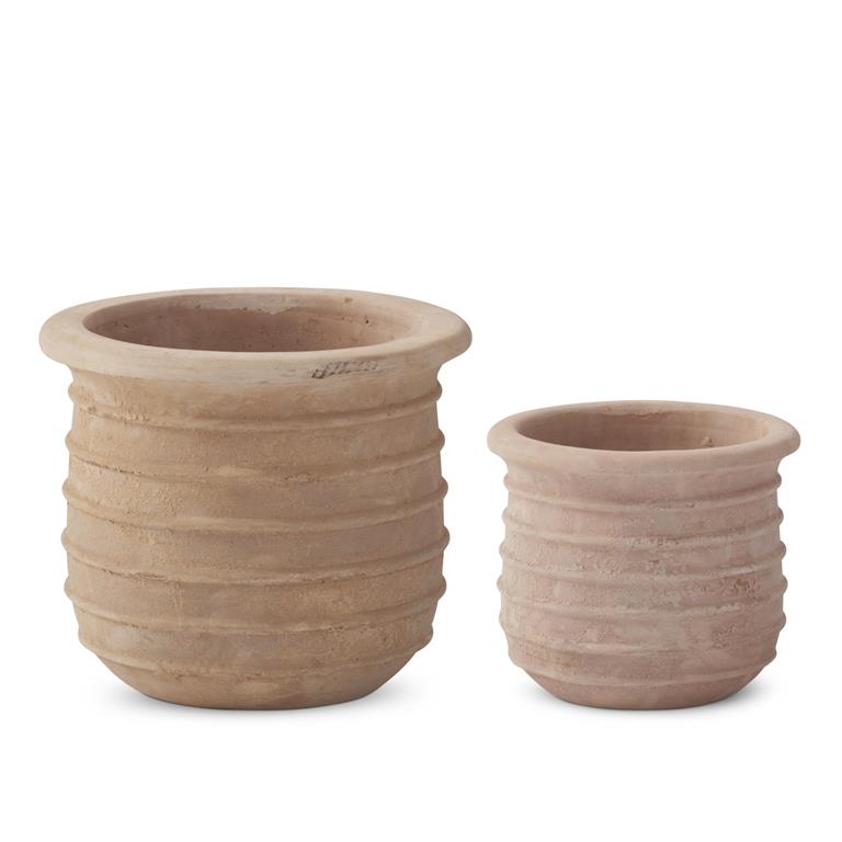 Flared Edge Ribbed Terracotta Pots w/Drain