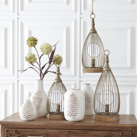 Cream & Brown Fern Leaf Speckled Ceramic Vases