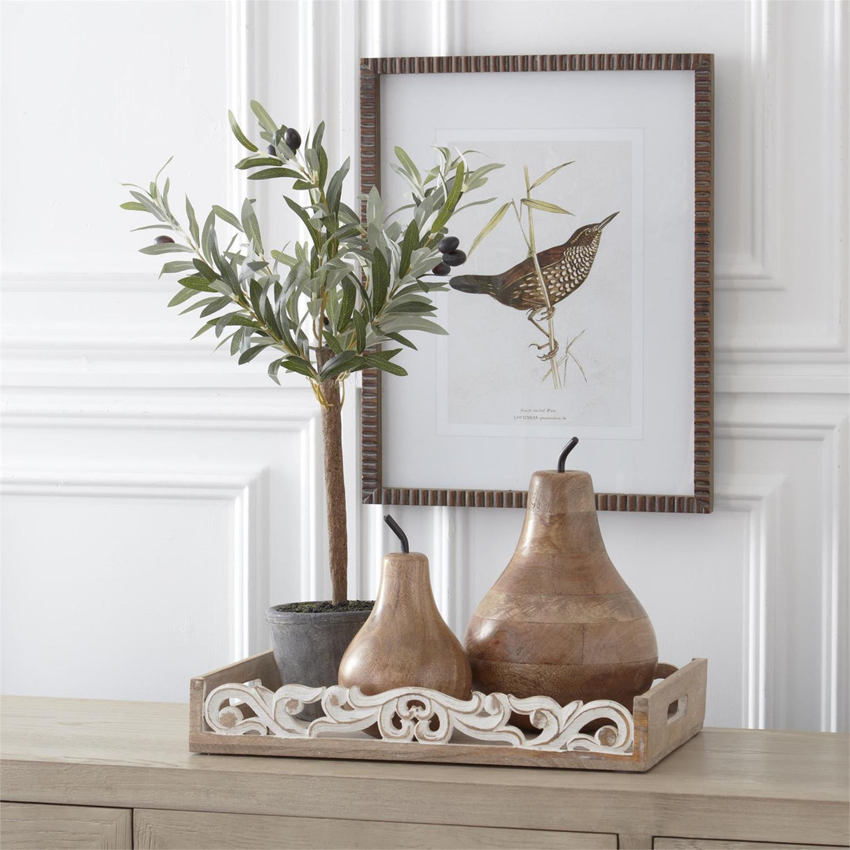 Wood Vases w/Whitewashed Carved Pattern