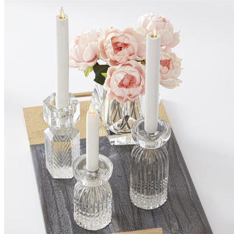 Clear Cut Glass Taper Candleholders