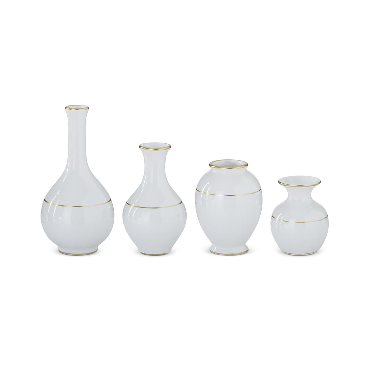 White Ceramic Bud Vases w/Gold Stripe