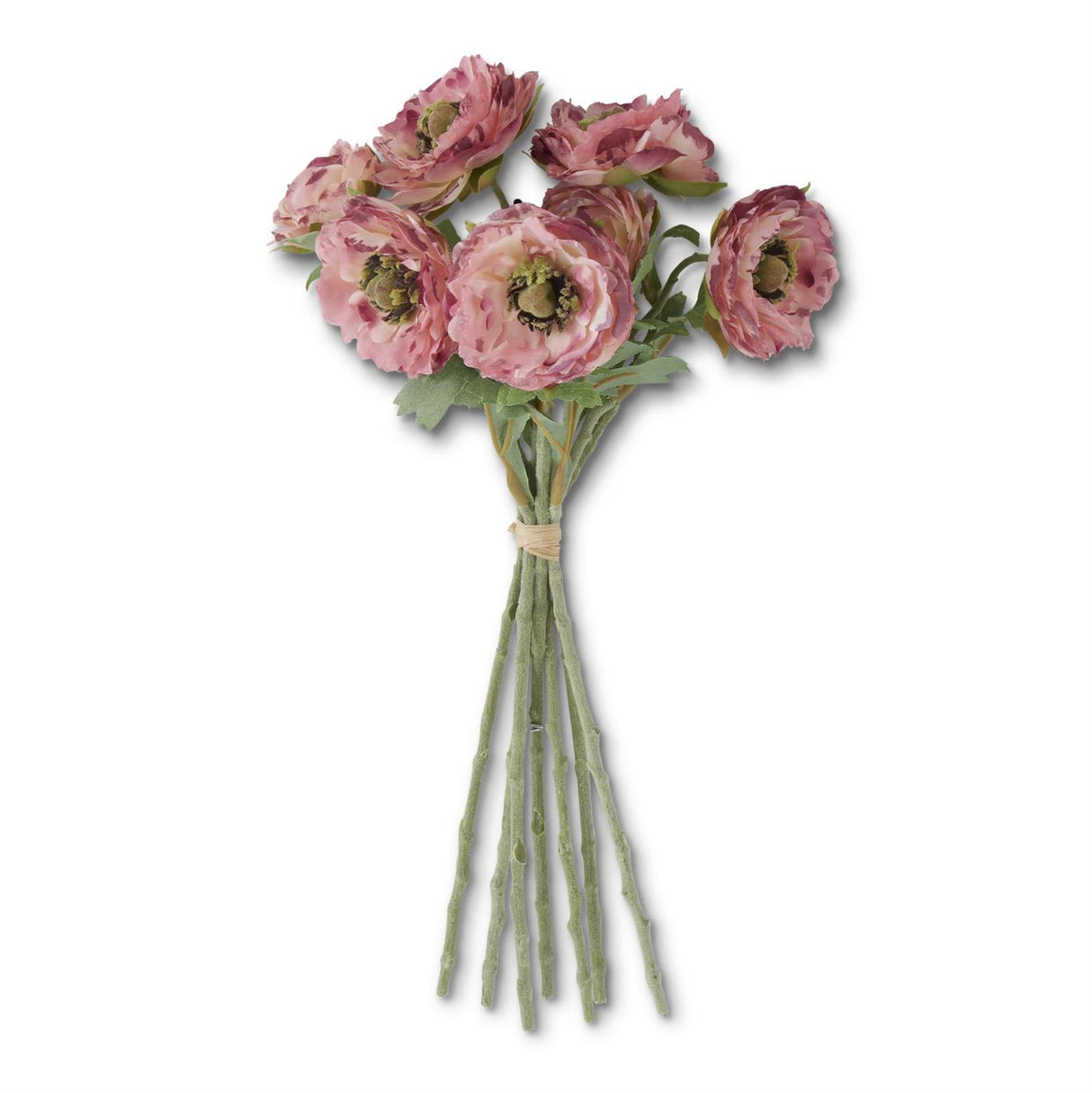 12 Inch Pink Ranunculus Bundle w/Flocked Stem