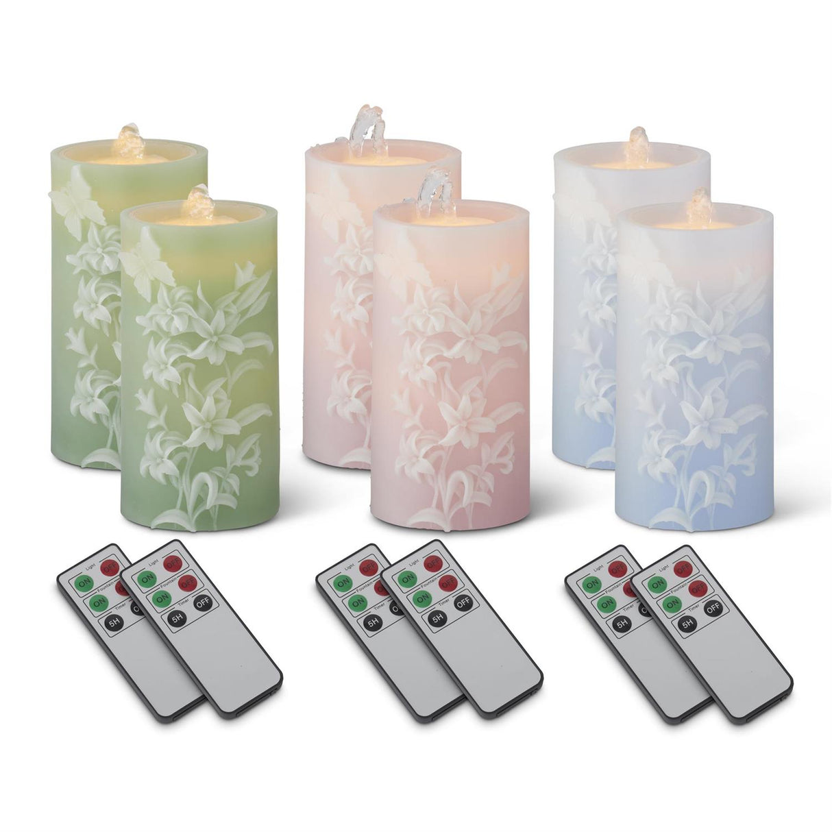 Lily & Butterfly Embossed LED Pillar Water + Remote