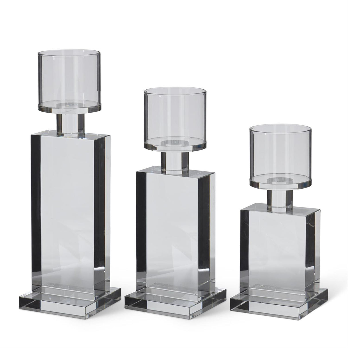 Square Base Rectangular Clear Crystal Glass Candle Holders