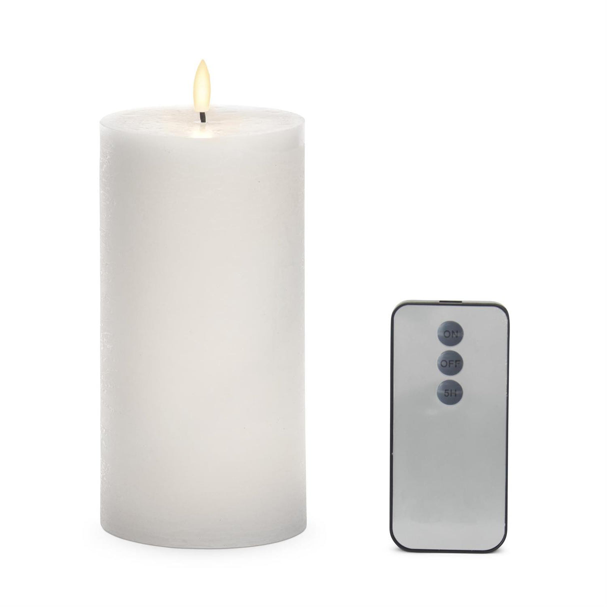 7.75 Inch White LED Wax Pillar Candle w/ Timer & Remote - White