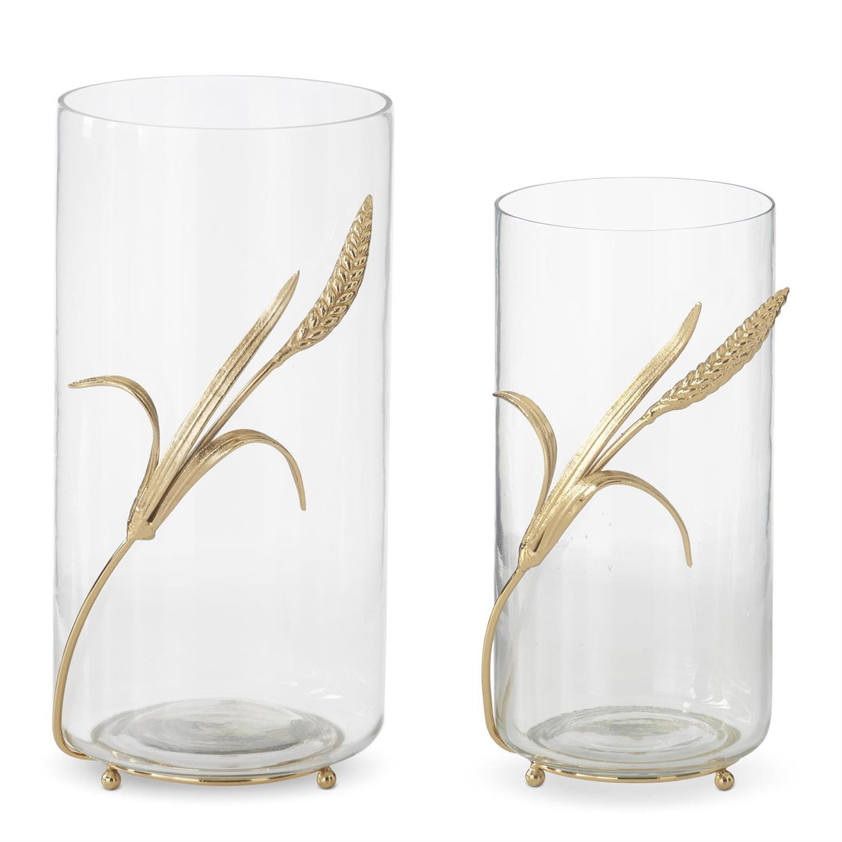 Glass Vases w/Gold Feet & Wheat