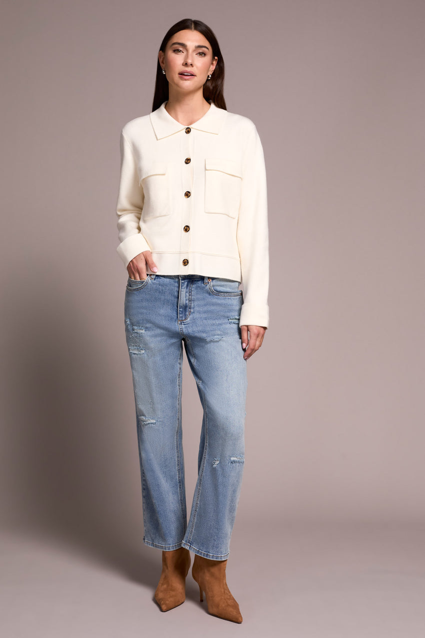 L/S SWT CARDIGAN W/COLLAR & PKTS