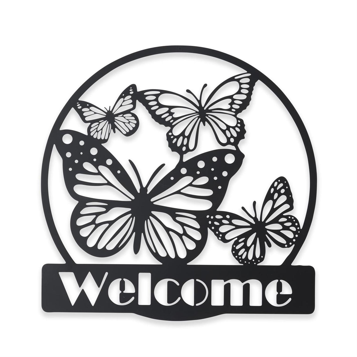 23.5 Inch Black Metal Cutout Butterfly WELCOME Sign