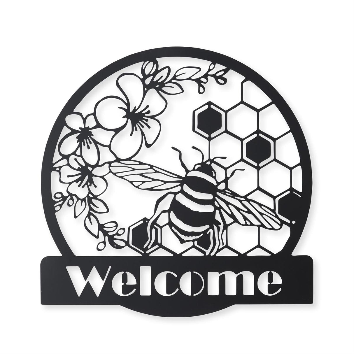 23.5 Inch Black Metal Cutout Bee WELCOME Sign