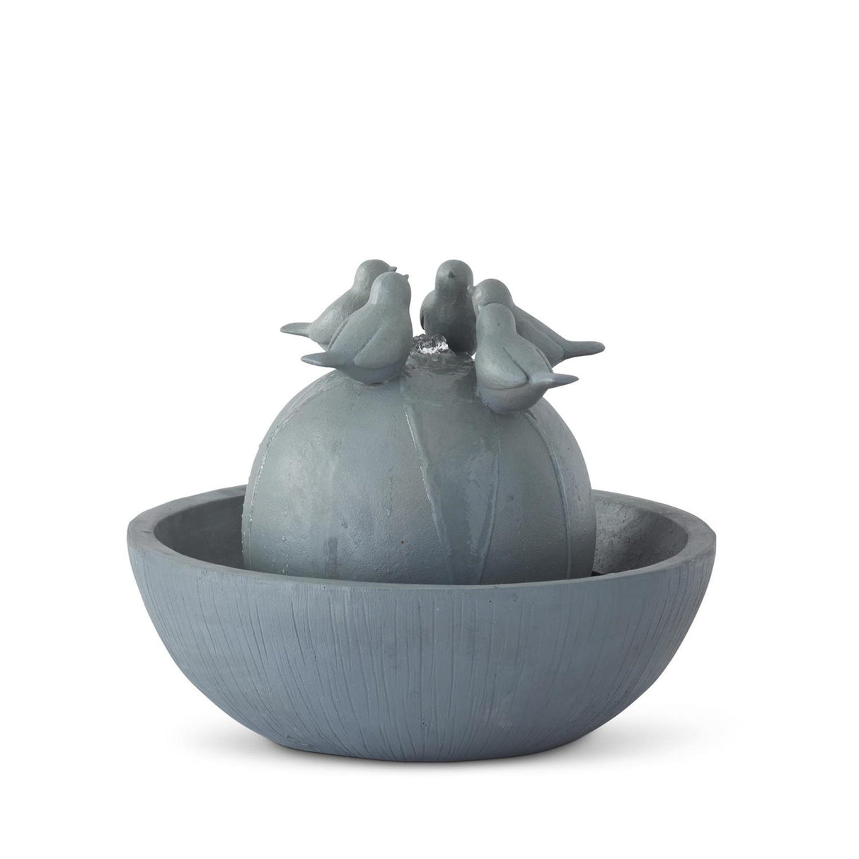 14.75 Inch Round Gray Resin Globe & Birds Fountain