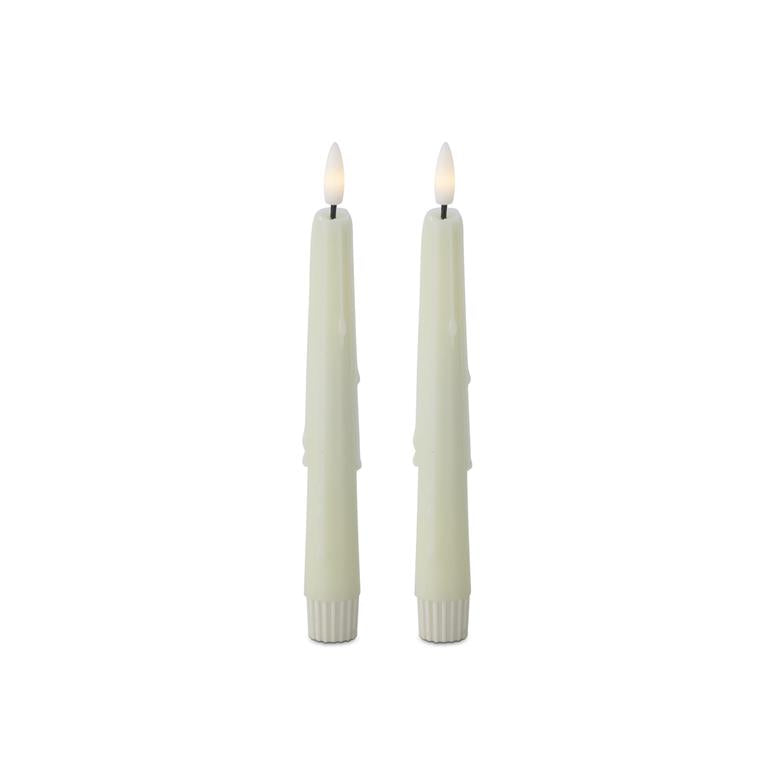 Set of 2 8 Inch Cream LED Drip Taper Candles w/Timer