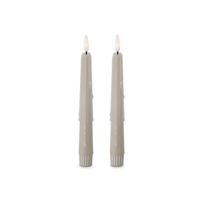 Set of 2 8 Inch Taupe LED Drip Taper Candles w/Timer