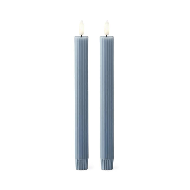 Set of 2 9.75 Light Blue Thin Line LED Taper Candles with Timer