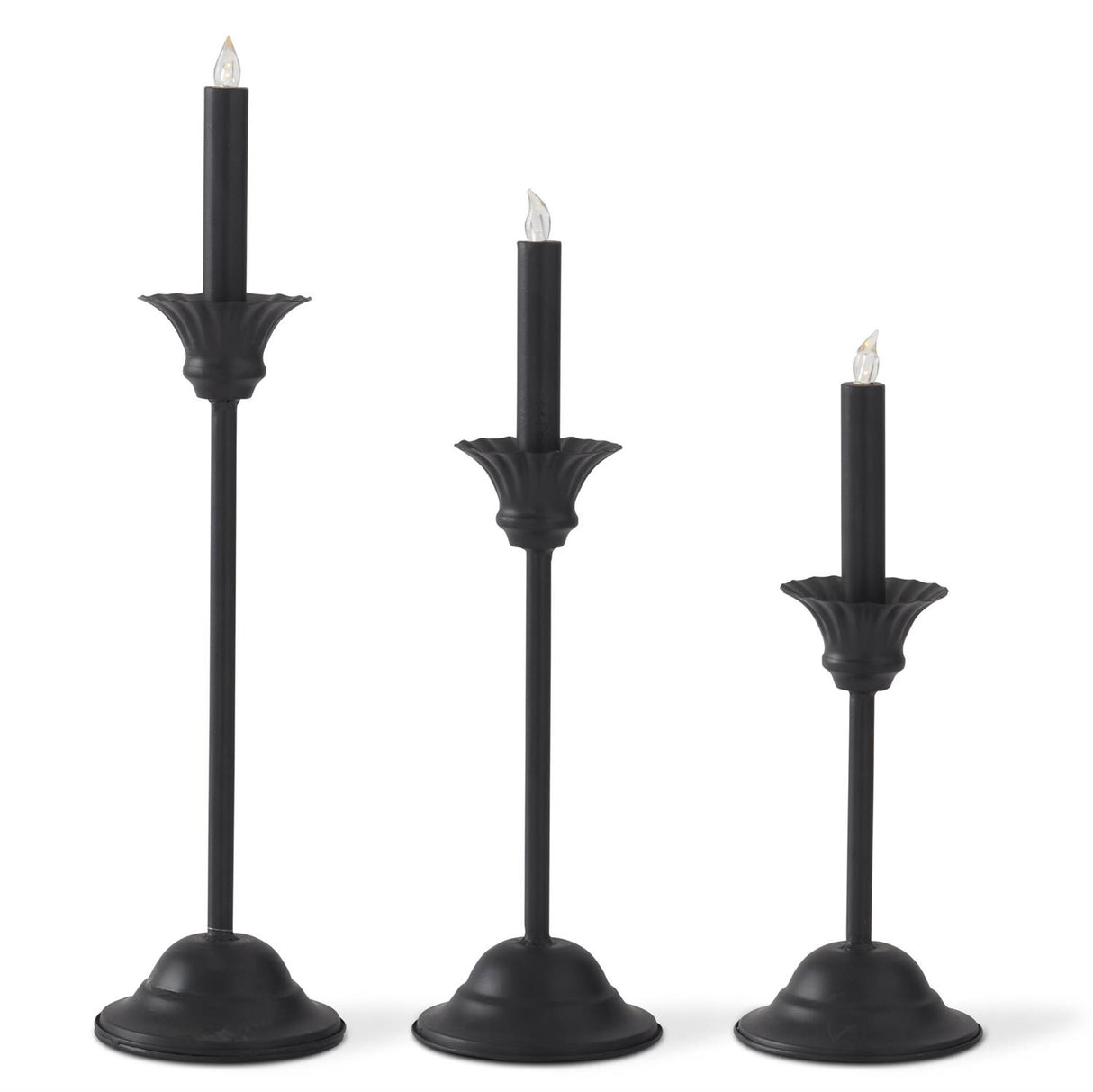 Black Slender LED Taper Candleholders w/Timer
