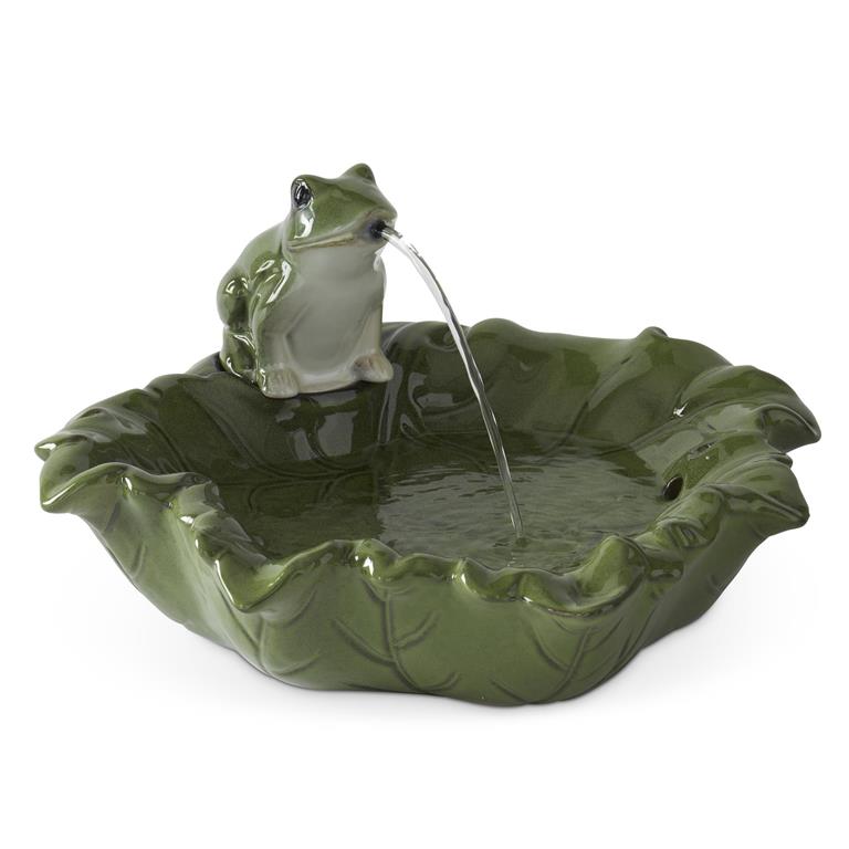 15.5 Inch Green Leaf & Frog Ceramic Fountain