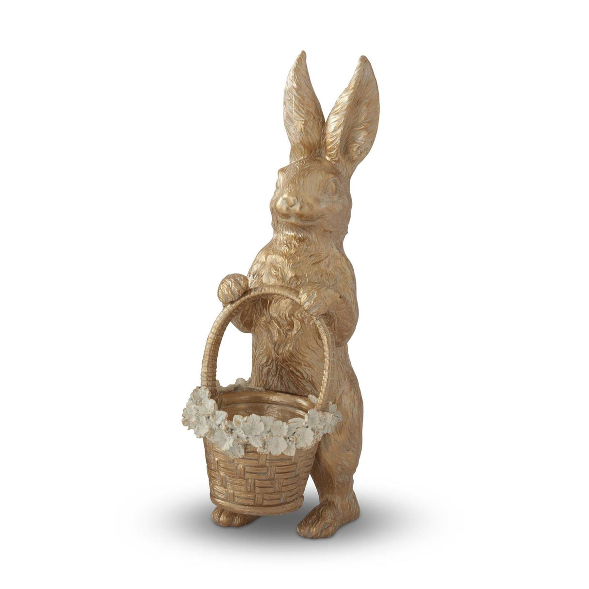 17 Inch Gold Resin Easter Bunny w/Basket