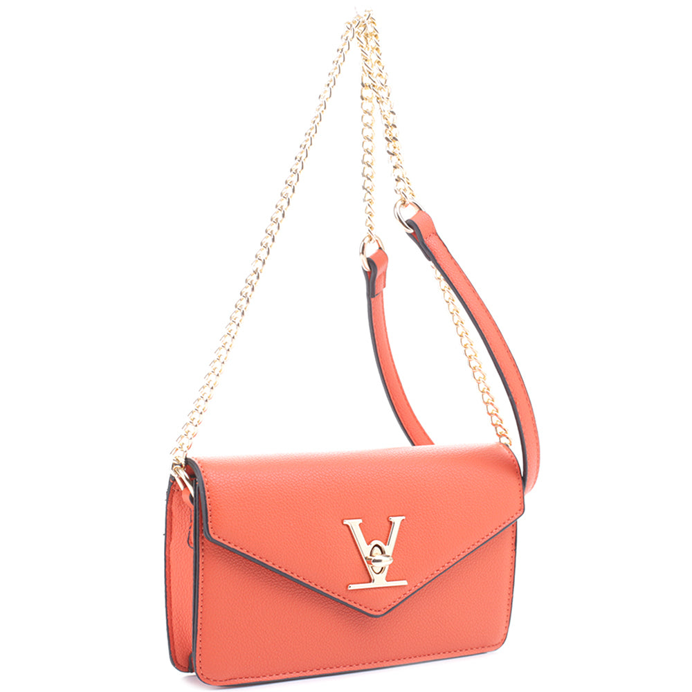 Fashion Plain Metal Design Crossbody Bag -Orange