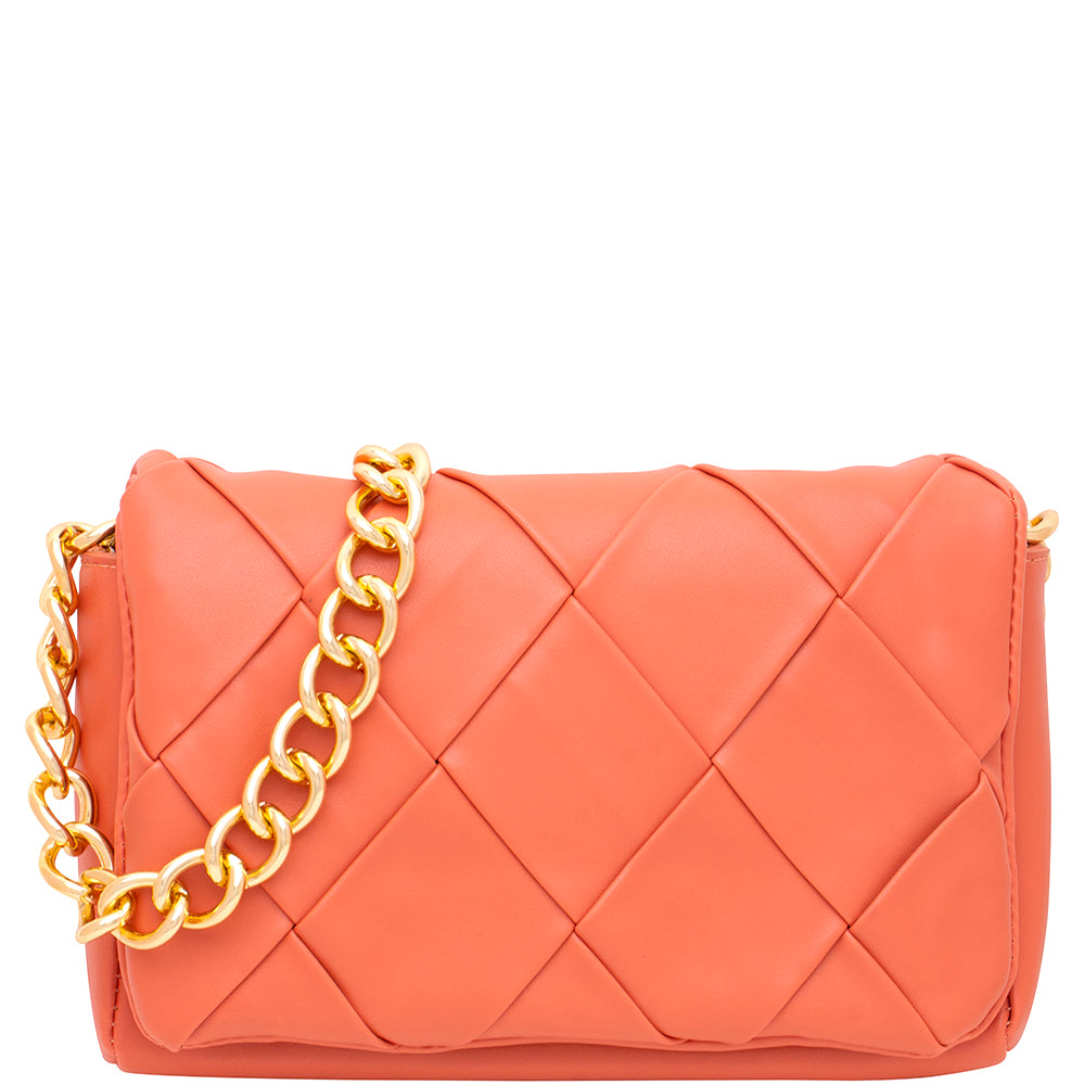 Smooth Quilt Chain Link Crossbody Bag - Orange