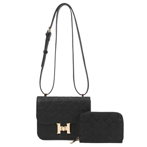 ROUND PATTERN H BUCKLE CROSSBODY BAG