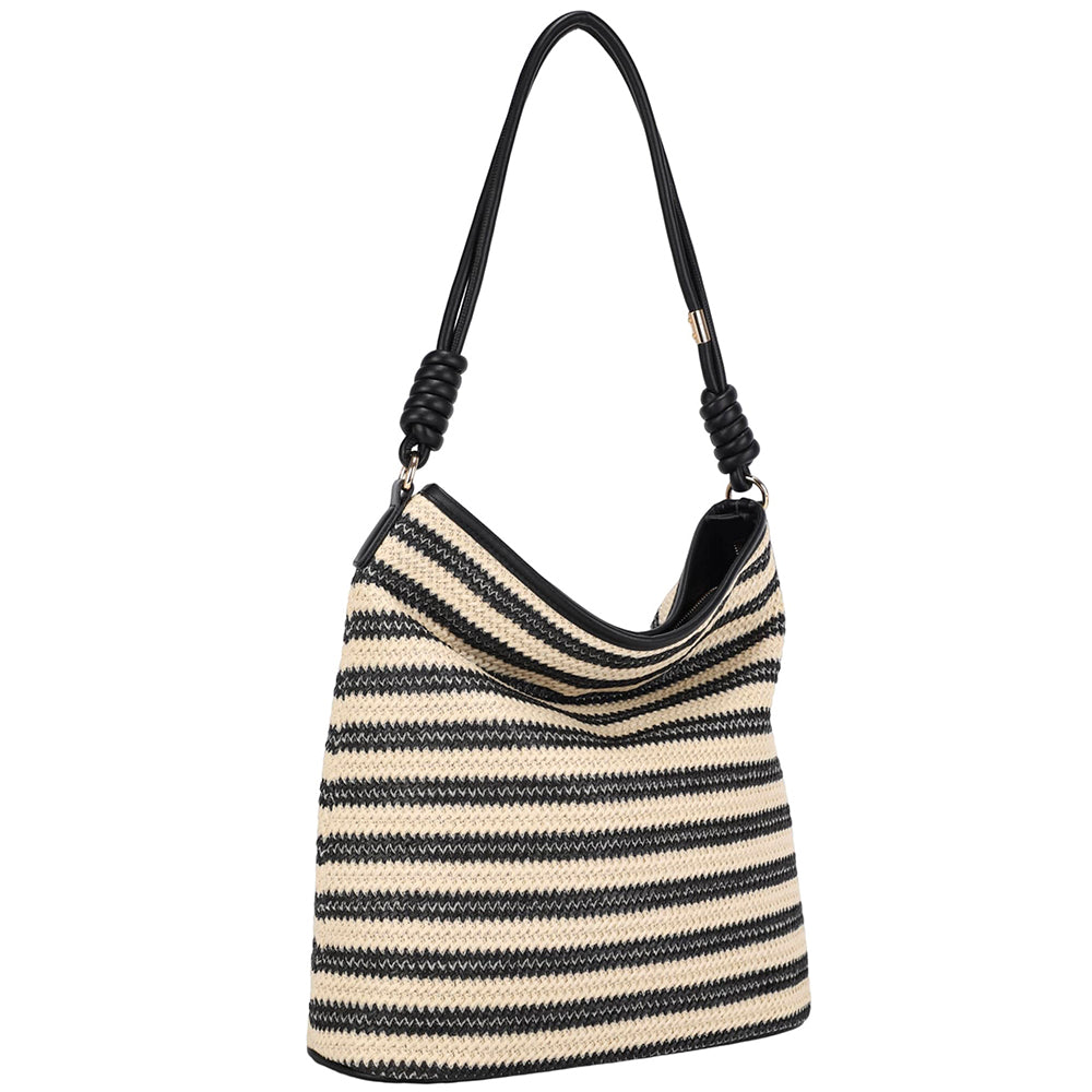 Striped Straw Design Shoulder Hobo Bag