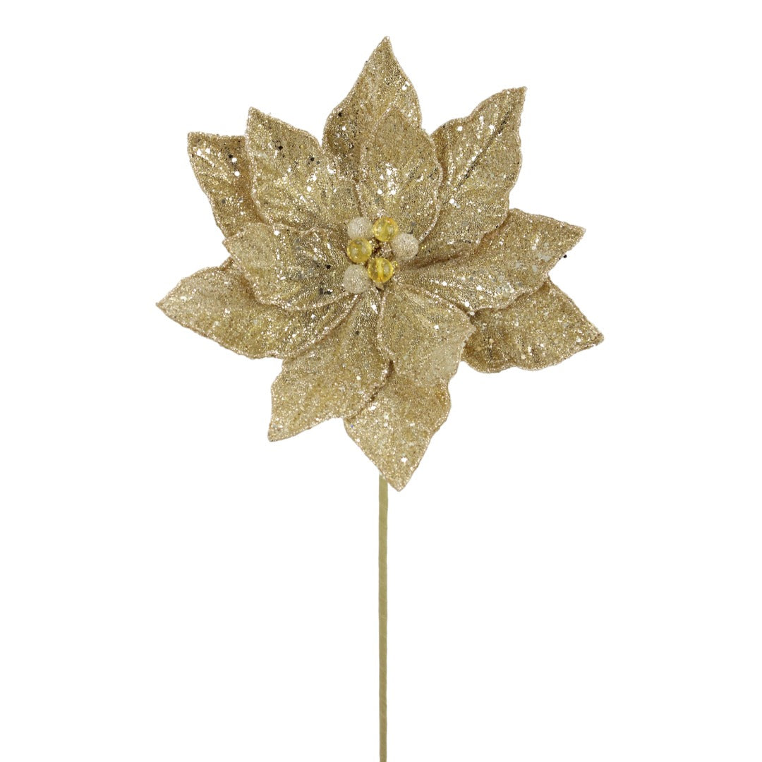 21" Glittere Jeweled Gold Poinsettia - Gold