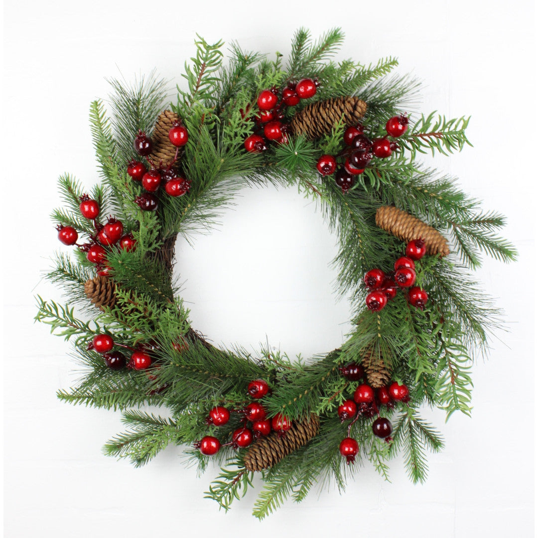 Berry + Pine Cone Wreath - 24"