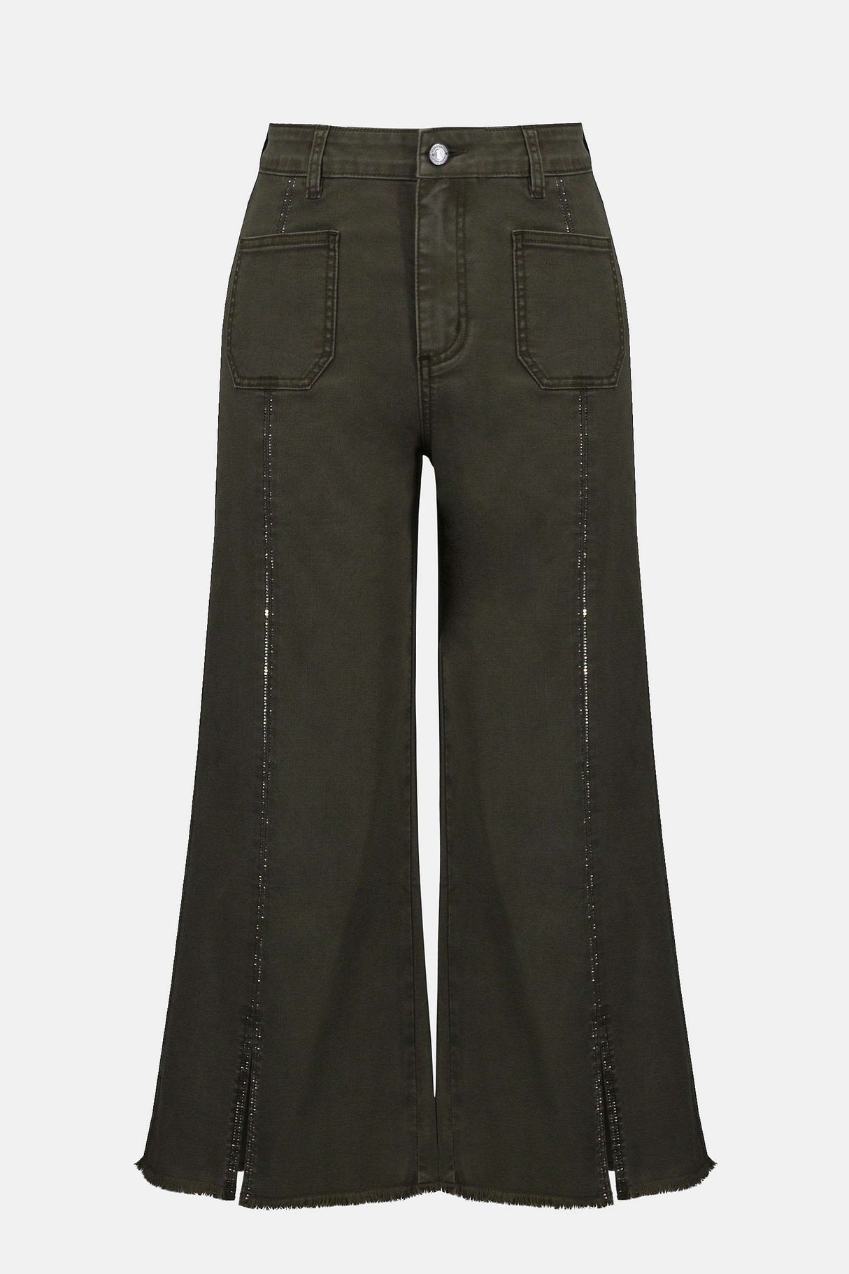 Claudia | Culotte Jeans With Embellished Front Seam - Avocado