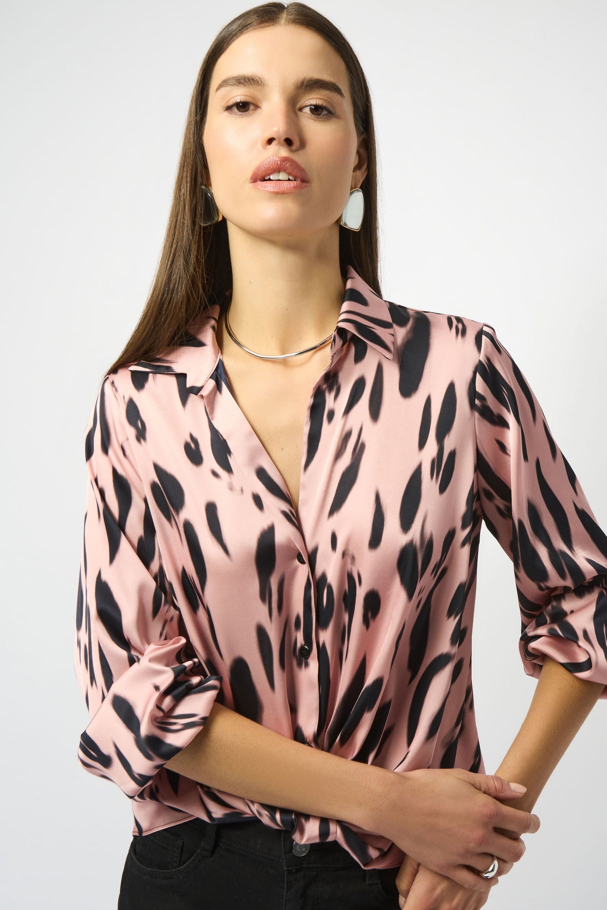 Recycled Satin Animal Print Draped Top