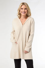 Heavenly-Luxe Zip Front Hooded Cardigan with Pockets - Oatmeal S/M