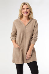 Heavenly-Luxe Zip Front Hooded Cardigan with Pockets - Oatmeal S/M