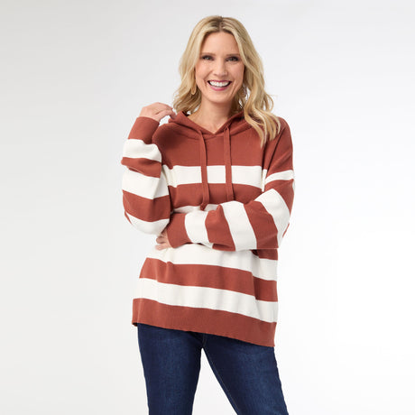 Heavenly-Luxe Stripe Pullover with Hood - Olive/Cream S/M