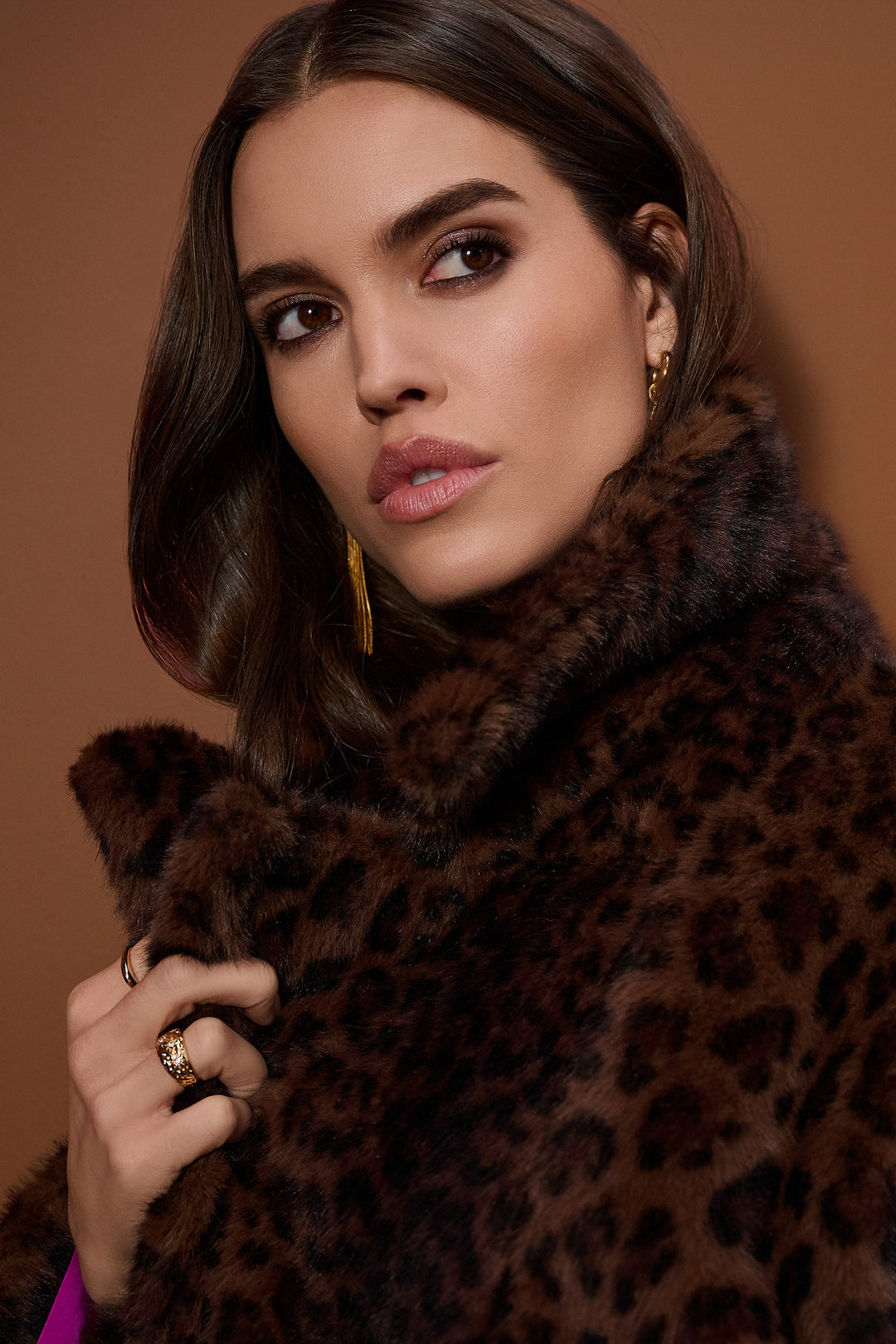 Faux Fur Leopard Print Double-Breasted Coat