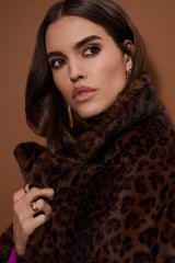 Faux Fur Leopard Print Double-Breasted Coat