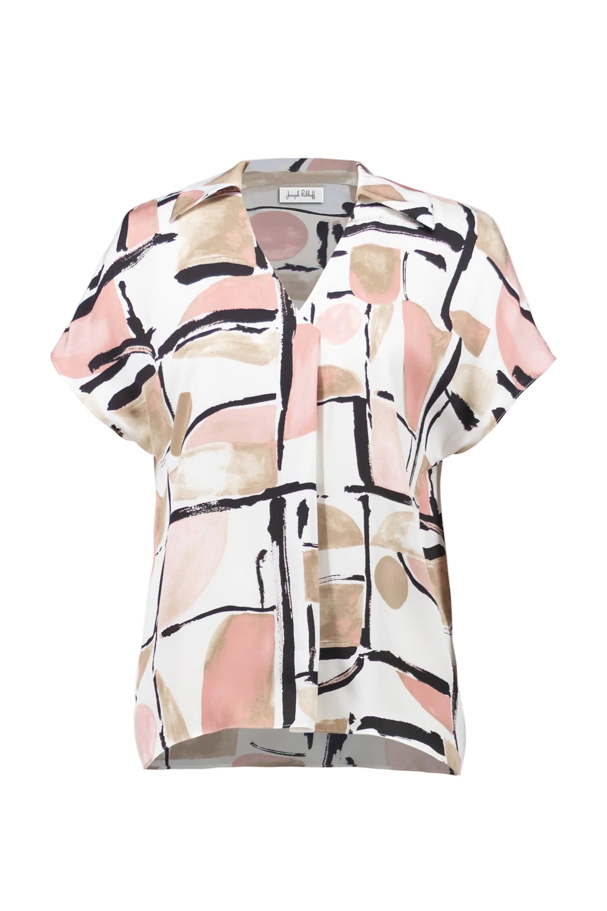 Recycled Satin Abstract Print Boxy Top With V-neckline -Vanilla/Multi