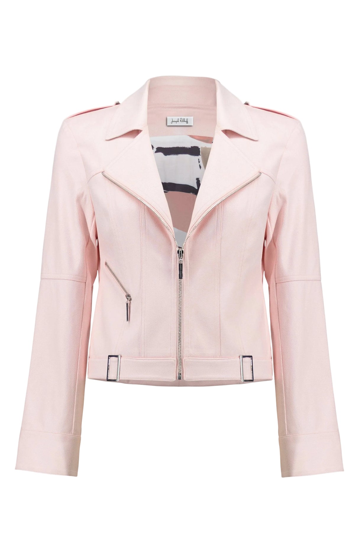 Foiled Faux Suede Fitted Jacket with Decorative Buckles - Petal Pink