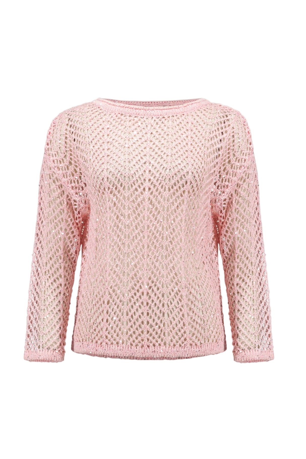 Sequins Yarn Chevron Print Long Sleeve Sweater - Petal Pink