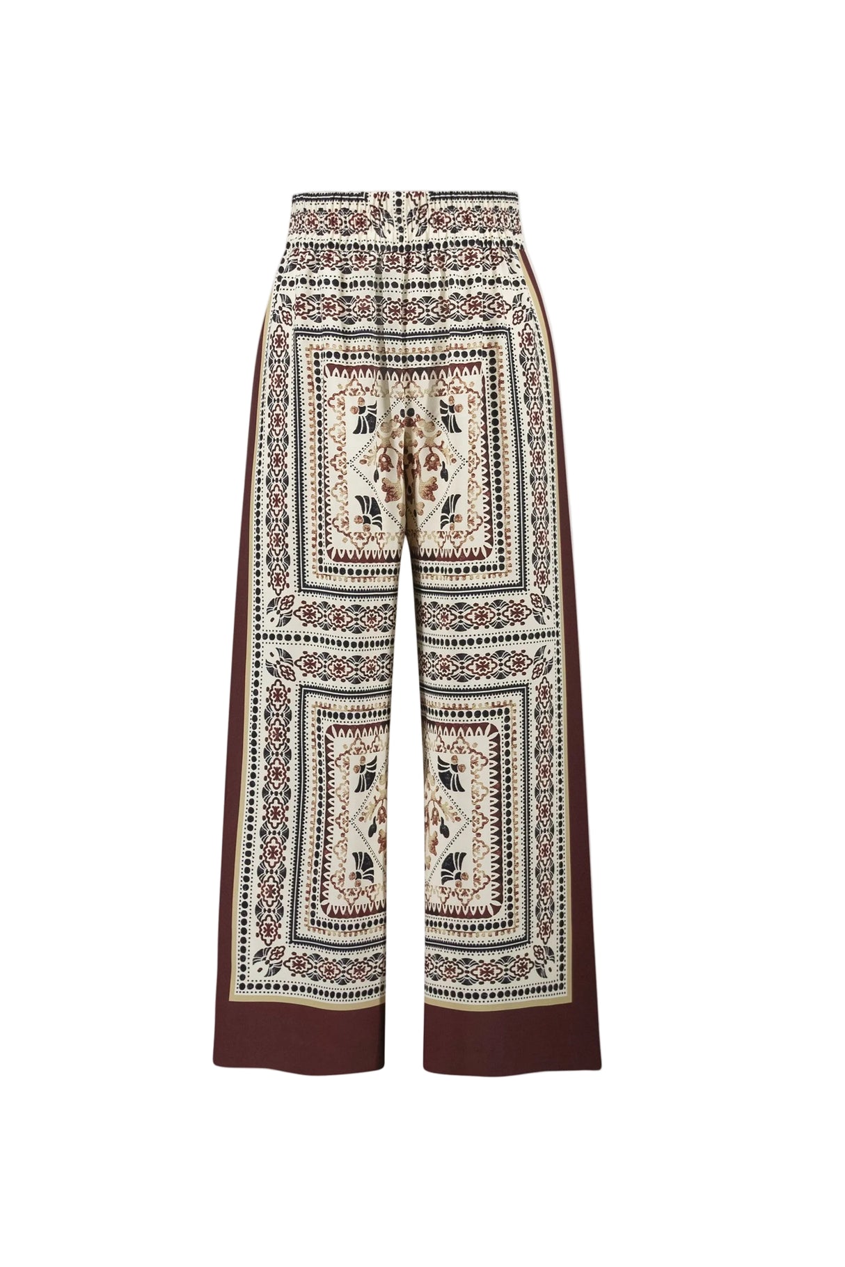 Scarf Print Wide-Leg Pull-On Pants