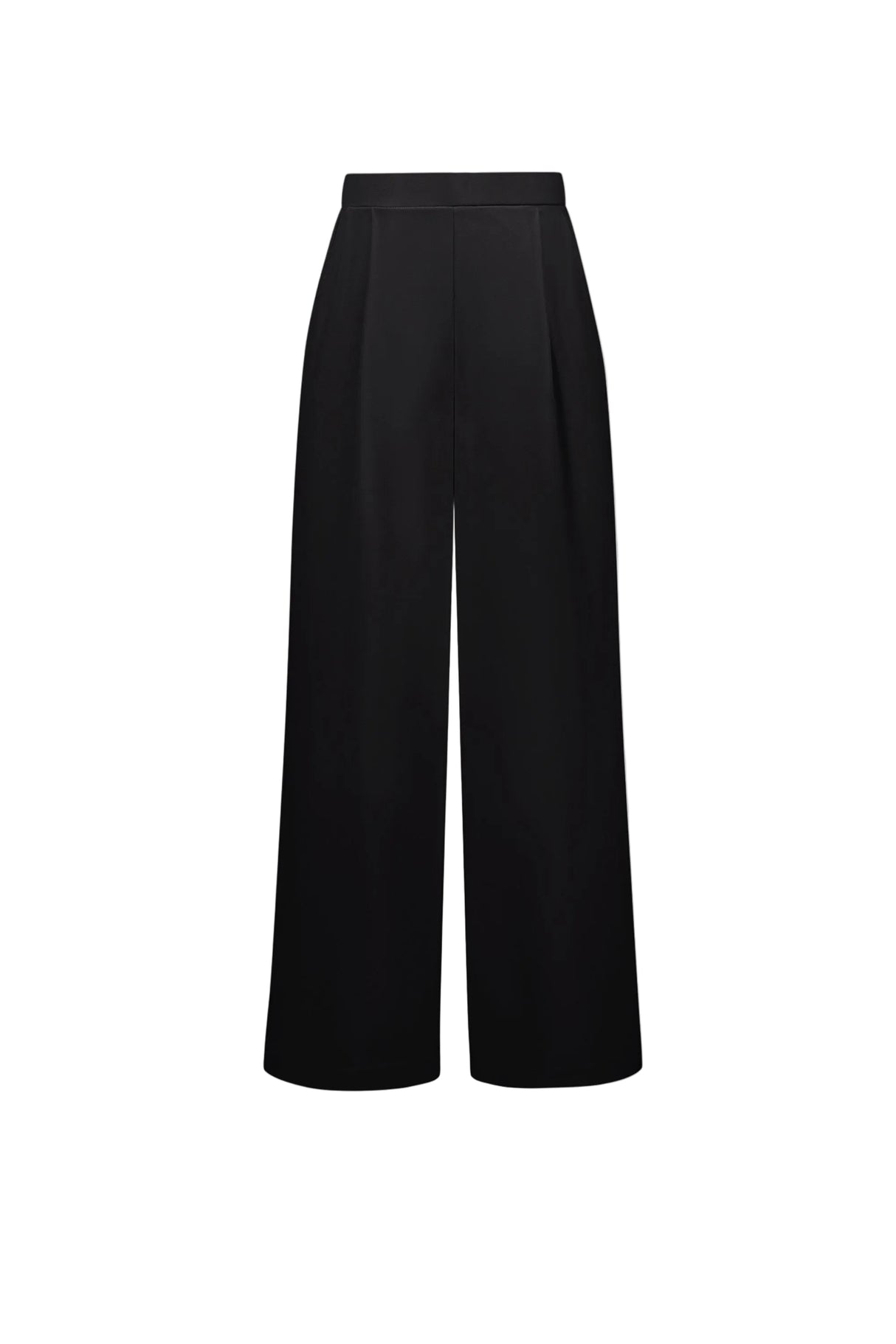 Stretch Woven Pull-On Wide Leg Pants - Black