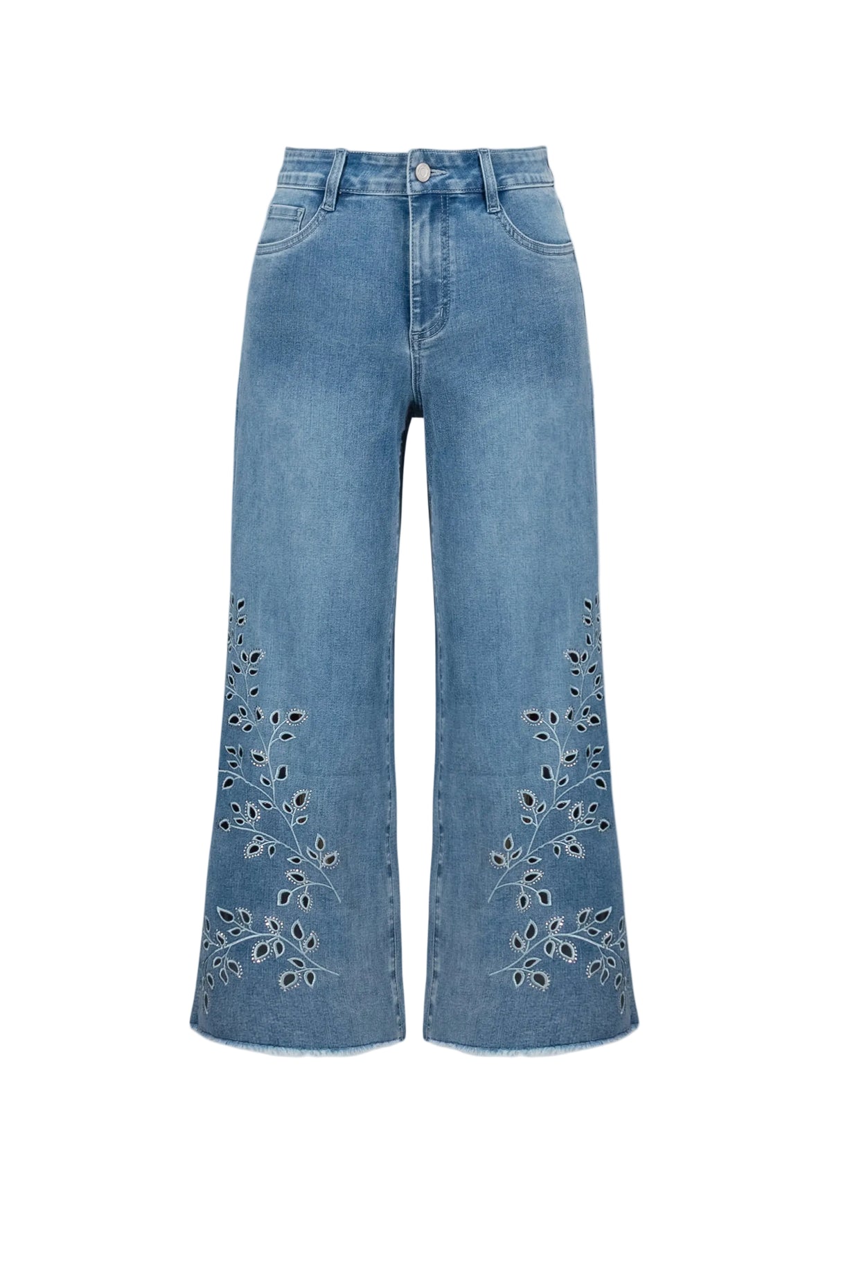 Repreve® Denim Wide Leg Crop Jeans With Embroidery