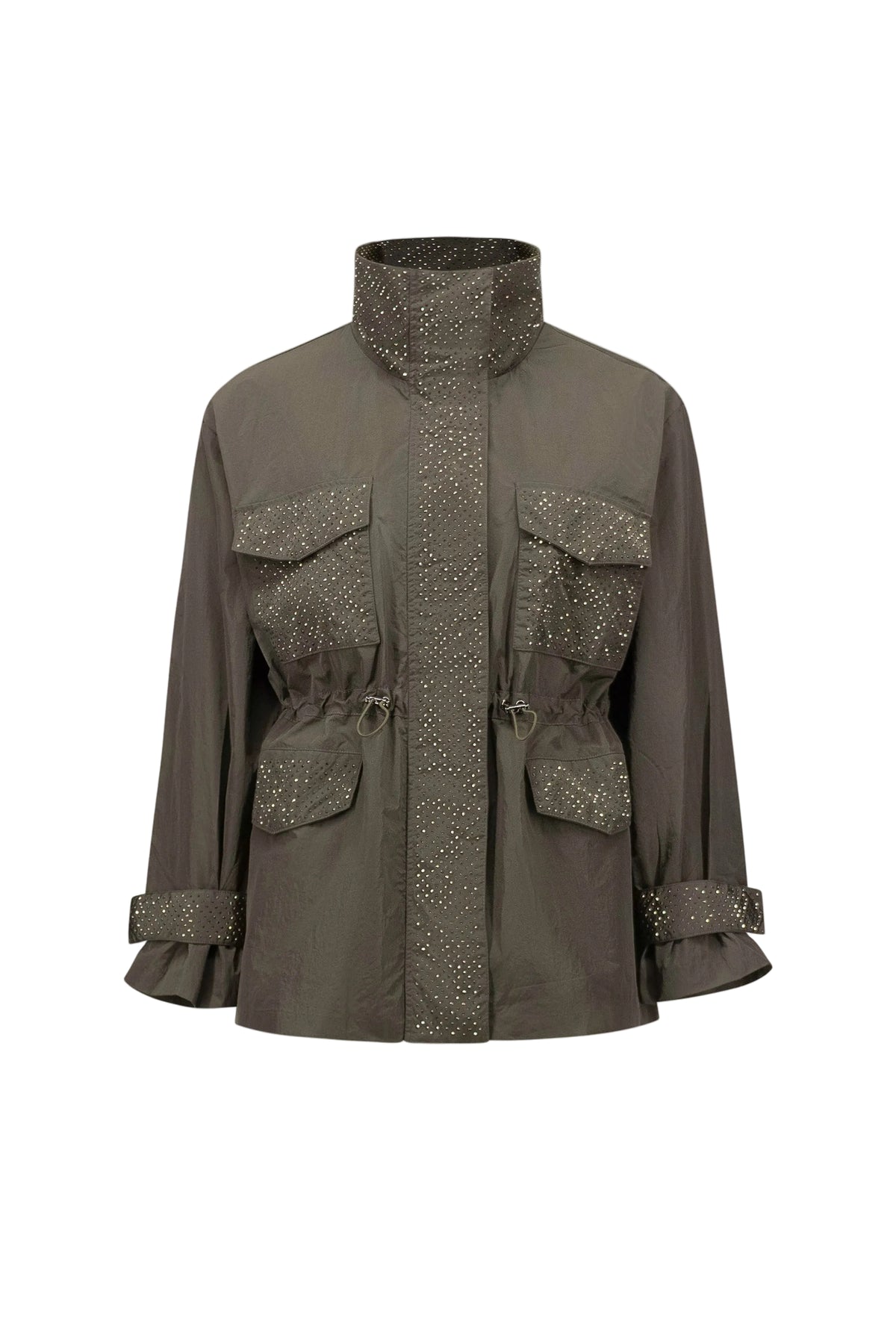 Nylon Mock-Neck Embellished Jacket