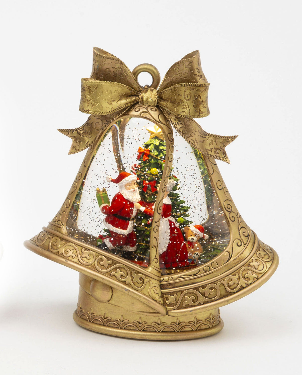 GLOBE #46 -10.25"H Lighted Spinning Water Globe Bells w/ Holiday Scene & Timer