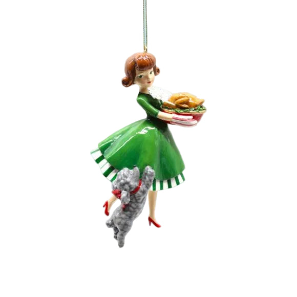 Retro Girl with Dinner Ornament