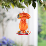 Art Glass Hanging Mushroom Hummingbird Feeder - Orange